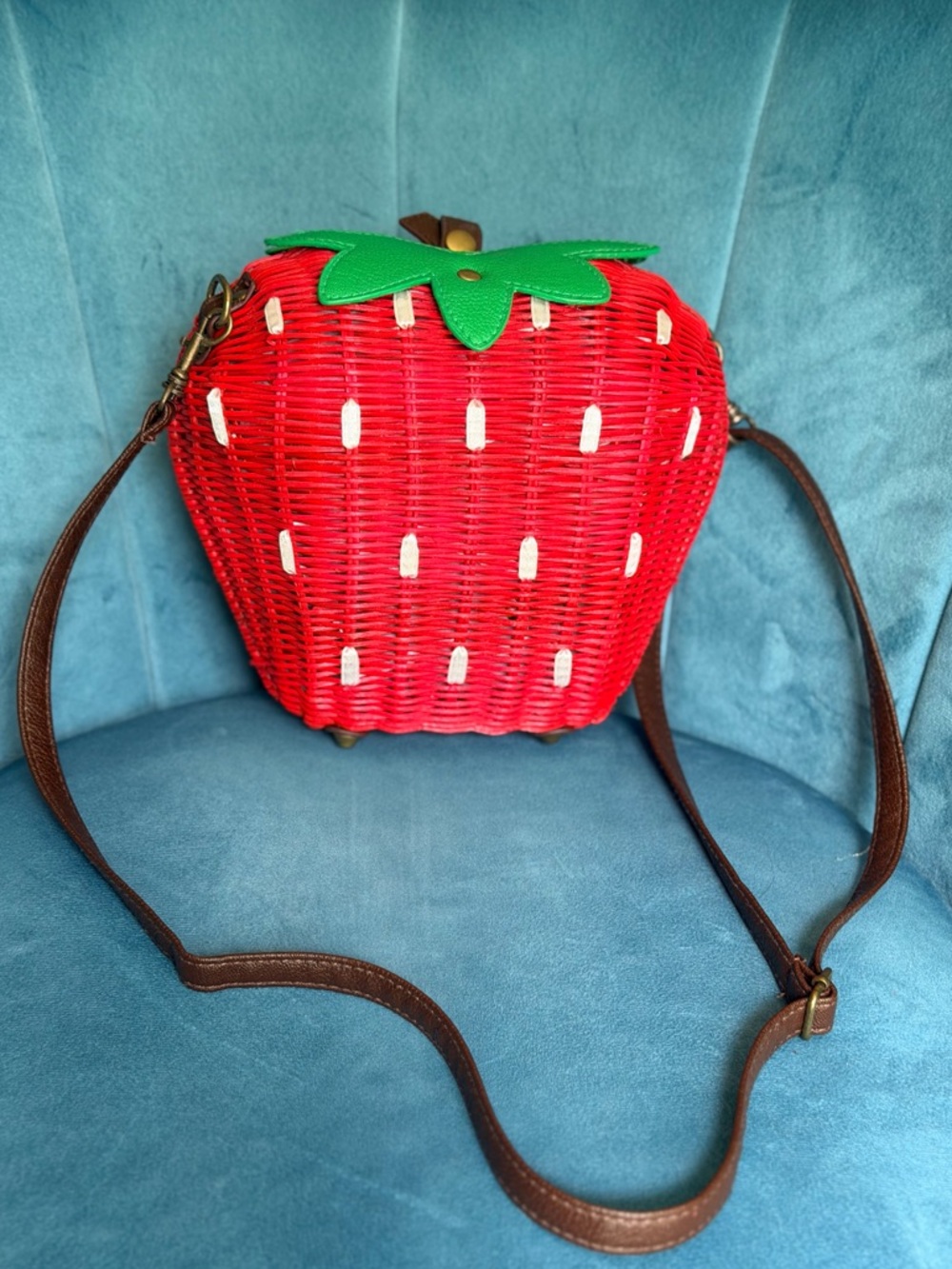 NWOT - Strawberry-Shaped Red Woven Wicker Handbag or Crossbody Bag